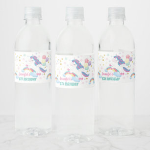 Etiqueta Para Botella De Agua Baby Shower de cumpleaños del arcoiris Pastel de U