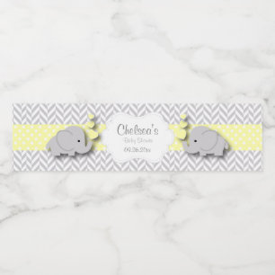 Etiqueta Para Botella De Agua Baby Shower de elefante gris blanco amarillo