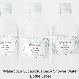 Etiqueta Para Botella De Agua Baby Shower de Eucalipto en Acuarela