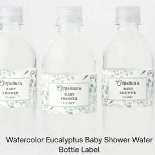 Etiqueta Para Botella De Agua Baby Shower de Eucalipto en Acuarela