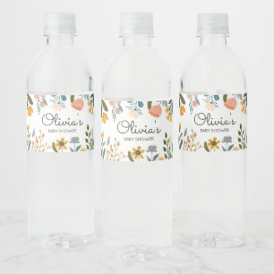 Etiqueta Para Botella De Agua Baby Shower de flores silvestres brillantes botáni