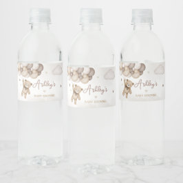 Etiqueta Para Botella De Agua Baby Shower de globo Bear Brown