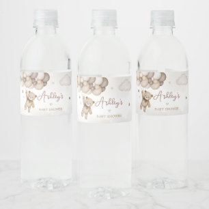 Etiqueta Para Botella De Agua Baby Shower de globo Bear Brown