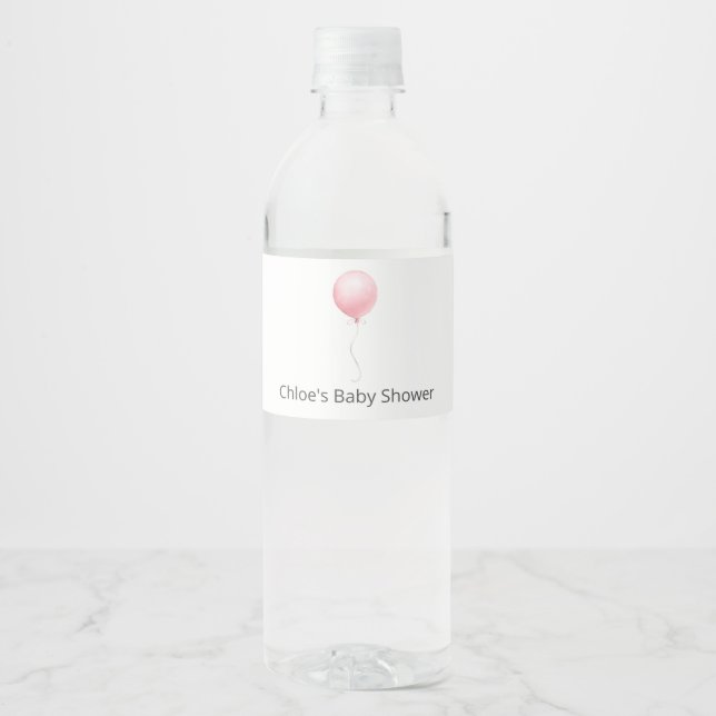 Etiqueta Para Botella De Agua Baby Shower de globo rosa (Anverso)