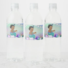 Etiqueta Para Botella De Agua Baby Shower de la sirena afroamericana