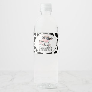 Etiqueta Para Botella De Agua Baby Shower de la vaca loca de impresión en vaca n