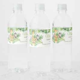 Etiqueta Para Botella De Agua Baby Shower de león de vegetación de Safari animal