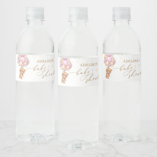 Etiqueta Para Botella De Agua Baby Shower de los globos rosados de Teddy Bear