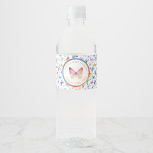 Etiqueta Para Botella De Agua Baby Shower de mariposa acuarela