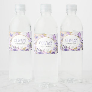 Etiqueta Para Botella De Agua Baby Shower de mariposa floral encantada