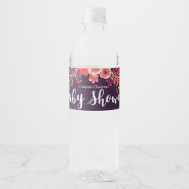 Etiqueta Para Botella De Agua Baby Shower de moda Morple Watercolor Flores