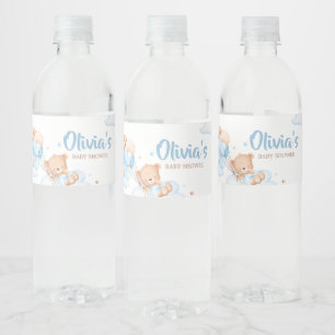 Etiqueta Para Botella De Agua Baby Shower de nubes de espera de Blue Bearly