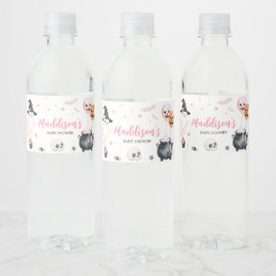 Etiqueta Para Botella De Agua Baby Shower De Pequeño Bote De Bruja Rosa