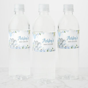Etiqueta Para Botella De Agua Baby Shower del Elefante Azul de cacahuete