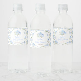 Etiqueta Para Botella De Agua Baby Shower floral Blue Pumpkins
