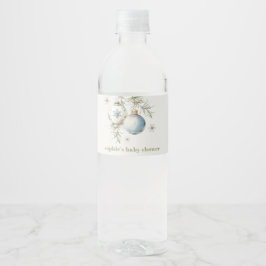 Etiqueta Para Botella De Agua Baby Shower Minimal Blue Winter Chirstmas Boy