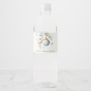 Etiqueta Para Botella De Agua Baby Shower Minimal Blue Winter Chirstmas Boy