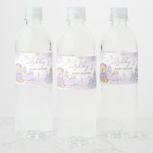 Etiqueta Para Botella De Agua Baby Shower Morple Winter Bear