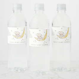 Etiqueta Para Botella De Agua Baby Shower Neutral para elefante conejo de luna c