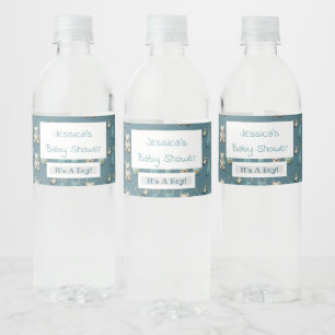 Etiqueta Para Botella De Agua Baby Shower personalizado Blue Teddy Bear Boy