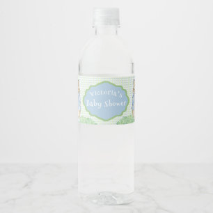 Etiqueta Para Botella De Agua Baby Shower personalizado de Blue Rabbit Gingham