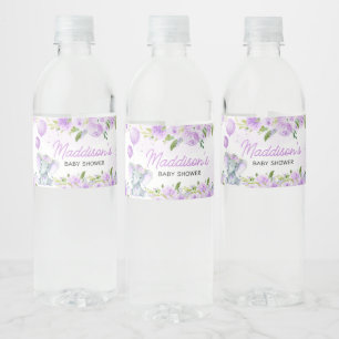 Etiqueta Para Botella De Agua Baby Shower Purple Floral Elephant