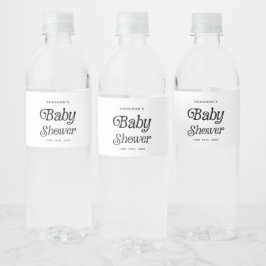 Etiqueta Para Botella De Agua Baby Shower retro mínimo en blanco y negro