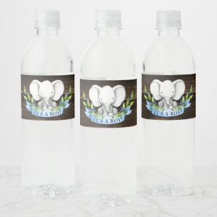 Etiqueta Para Botella De Agua Baby Shower Rustic Elephant Boy