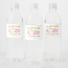 Etiqueta Para Botella De Agua Baby Shower Twin Pink and Gold Pumpkin