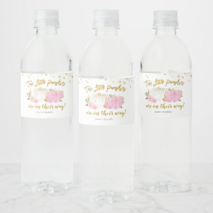 Etiqueta Para Botella De Agua Baby Shower Twin Pink and Gold Pumpkin