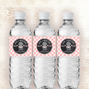 Etiqueta Para Botella De Agua BabyQ Baby Girl Shower Pink Gingham en Chalkboard