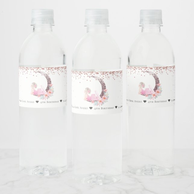 Etiqueta Para Botella De Agua Ballerina Moon Purpurina Cumpleaños Personalizado (Botellas)