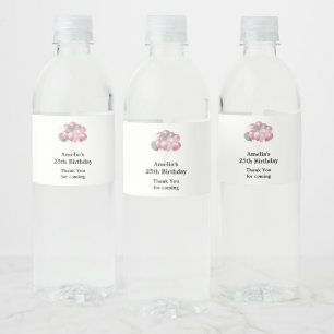 Etiqueta Para Botella De Agua Balones purpurinas de color rosa y plateado Cumple