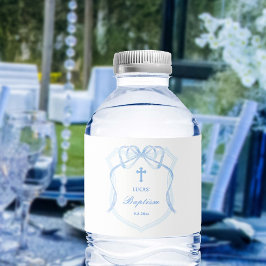 Etiqueta Para Botella De Agua Baptismo Escudo Blue Bow claro