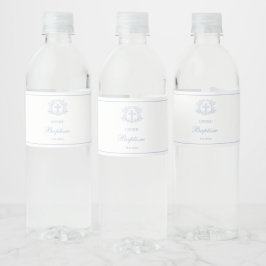 Etiqueta Para Botella De Agua Baptismo simple de la luz floral azul