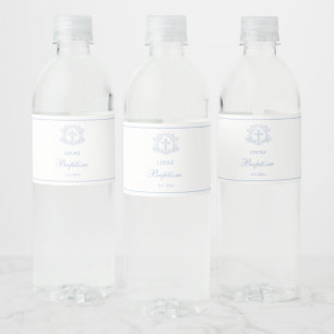 Etiqueta Para Botella De Agua Baptismo simple de la luz floral azul