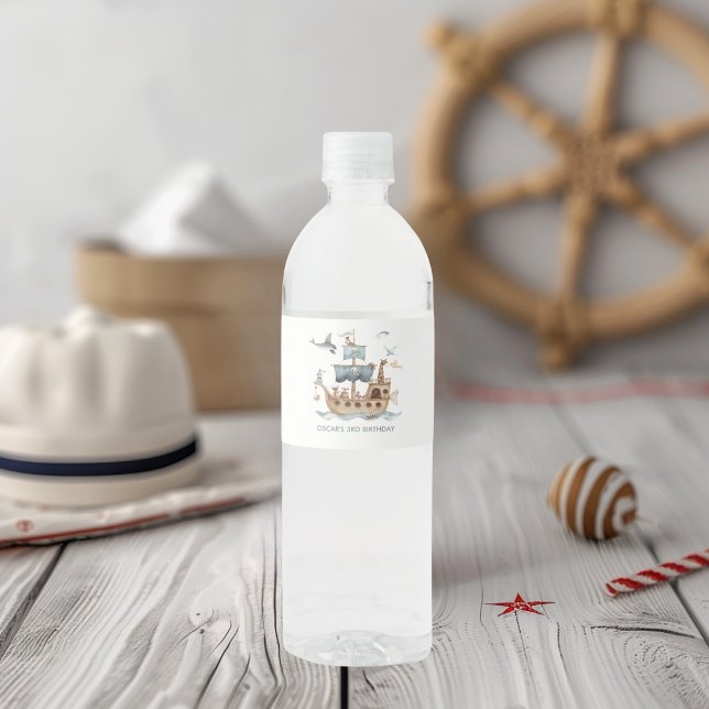 Etiqueta Para Botella De Agua Barco pirata con Fiesta de niños animales (Subido por el creador)