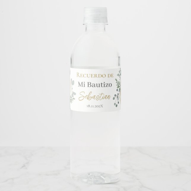 Etiqueta Para Botella De Agua Bautismo floral blanco (Anverso)