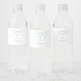 Etiqueta Para Botella De Agua Bautizo de lazo azul acuarela