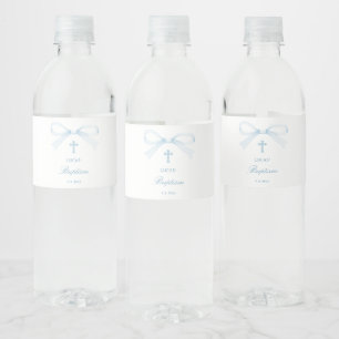 Etiqueta Para Botella De Agua Bautizo de lazo azul acuarela