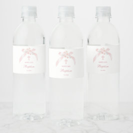 Etiqueta Para Botella De Agua Bautizo de lazo rosa floral