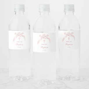 Etiqueta Para Botella De Agua Bautizo de lazo rosa floral