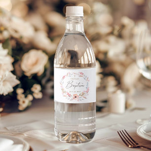Etiqueta Para Botella De Agua Bautizo de niña floral rosa pálido
