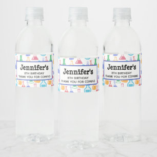 Etiqueta Para Botella De Agua Beakers and Flask Fun Science Pattern Cumpleaños