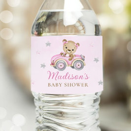 Etiqueta Para Botella De Agua Bearly Wait Teddy Bear Chica rosa Baby Shower