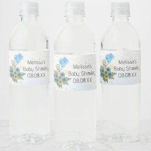 Etiqueta Para Botella De Agua Beary boho arco iris oso personalizado globo azul