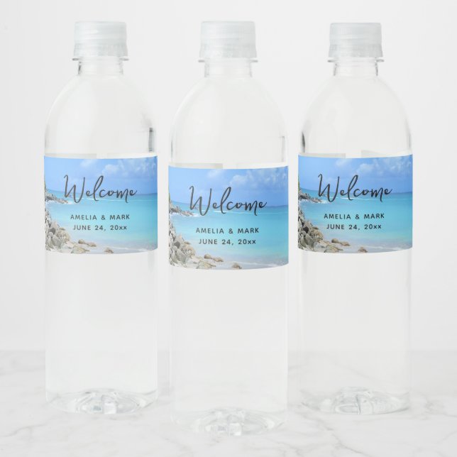 Etiqueta Para Botella De Agua Beautiful Turquoise Tropical Beach Wedding (Botellas)
