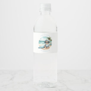 Etiqueta Para Botella De Agua Bebé a Bordo Fiesta de Bebé con Tema de Surf y Pla