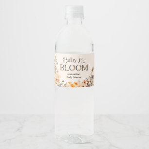 Etiqueta Para Botella De Agua Bebé en Flor Elegante Acuarela de Otoño Flores Sil