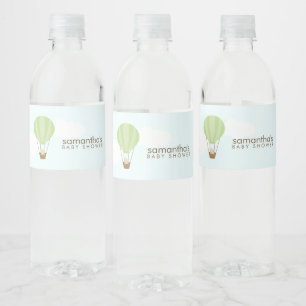 Etiqueta Para Botella De Agua Bebé en globo verde del aire caliente